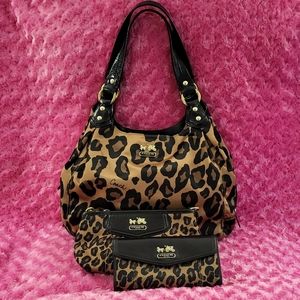 Coach Leopard Ocelot Purse Wristlet Wallet Set